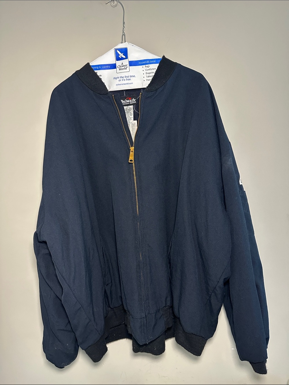 Bulwark Protective Apparel Flame Resistant navy blue Jacket with Red Logo